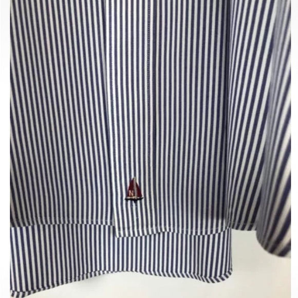 NORDSTROM MENS LONG SLEEVE BUTTON DOWN SHIRT BLUE PINSTRIPE 17x36 100% COTTON - Picture 4 of 7